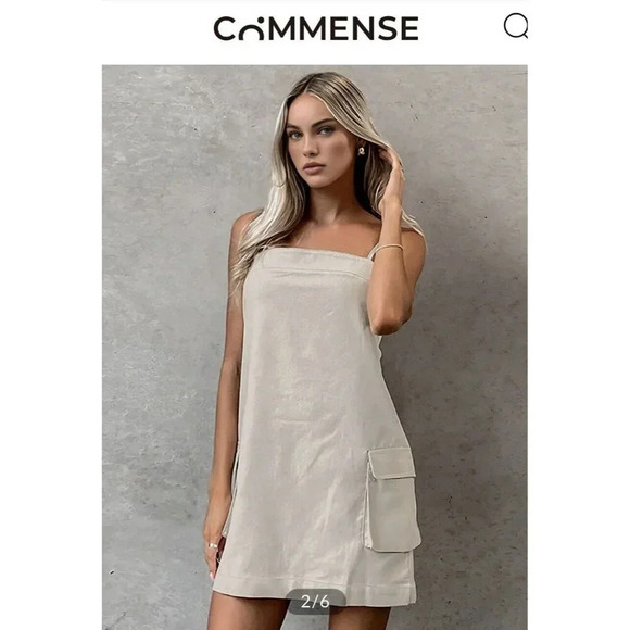 COMMENSE Cotton & Linen Pockets Cami Dress Size large NWT - Picture 1 of 8